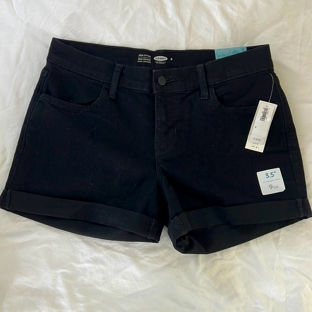 Black Cuffed Denim Shorts